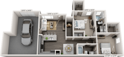 Floor plan for 2 beds, 2 baths, 1068 sqft